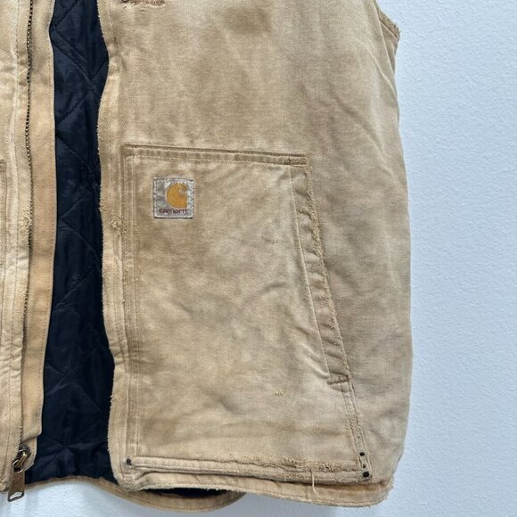 Carhartt Loose Fit Washed Duck Insulated Rib Collar Vest Destroyed Thrashed LT - Picture 5 of 9